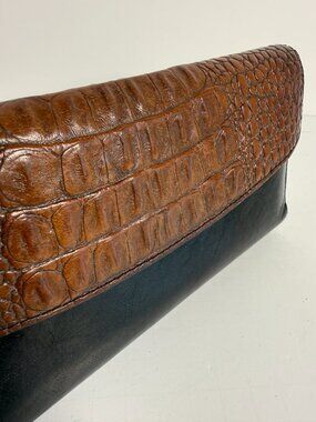 Brahmin Vintage Black/Brown Embossed Leather Wallet w/ Checkbook cover